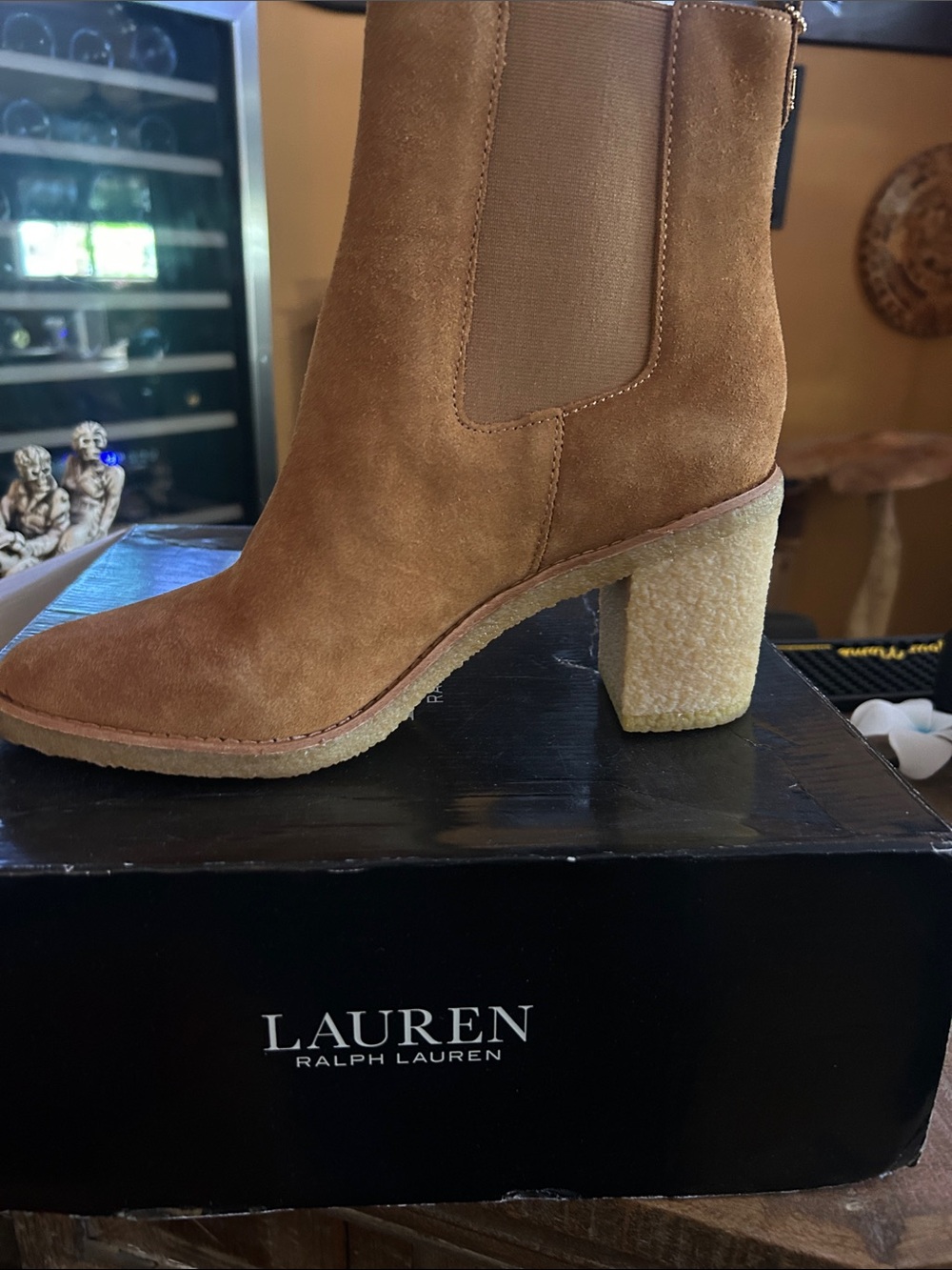 Lauren Ralph Lauren Chestnut Suede Block Heel Chelsea Boot